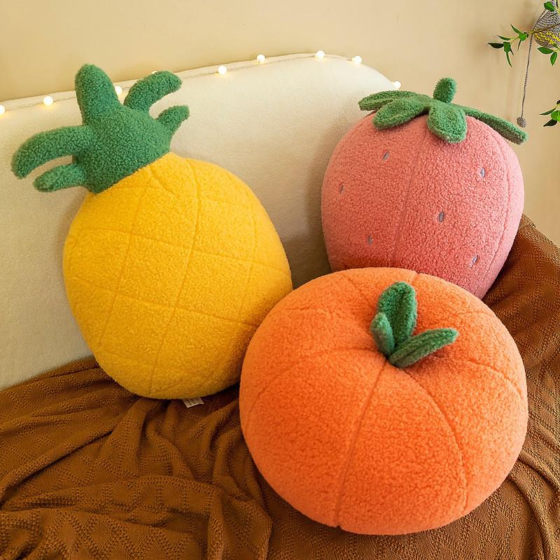 Adorable Plush Cartoon Fruit Pillow Filled With Soft Down Cotton Cute Strawberry Pineapple Persimmon For Cozy Sleep