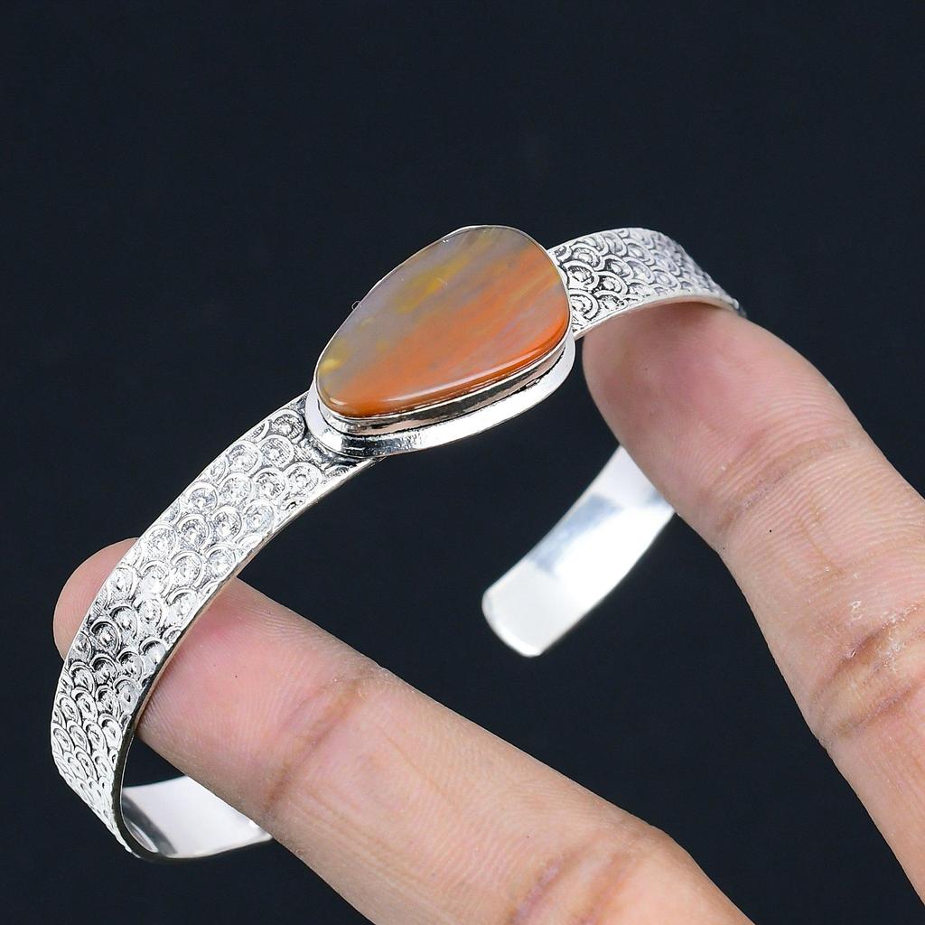 Friendship Day Sale Natural Landscape Jasper Birthday Bangle Bracelet 925 Silver
