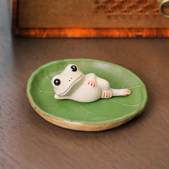 Керамическая лягушка чай питомец лист лотоса дизайн мини керамическая лягушка украшение для гостиной спальни офиса декор
