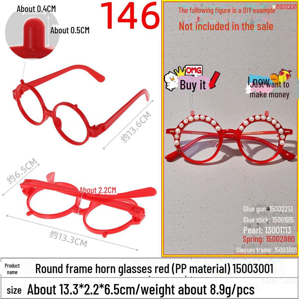 Children's Red and Black Round Horn-Rimmed Glasses Frame for Christmas DIY Fun