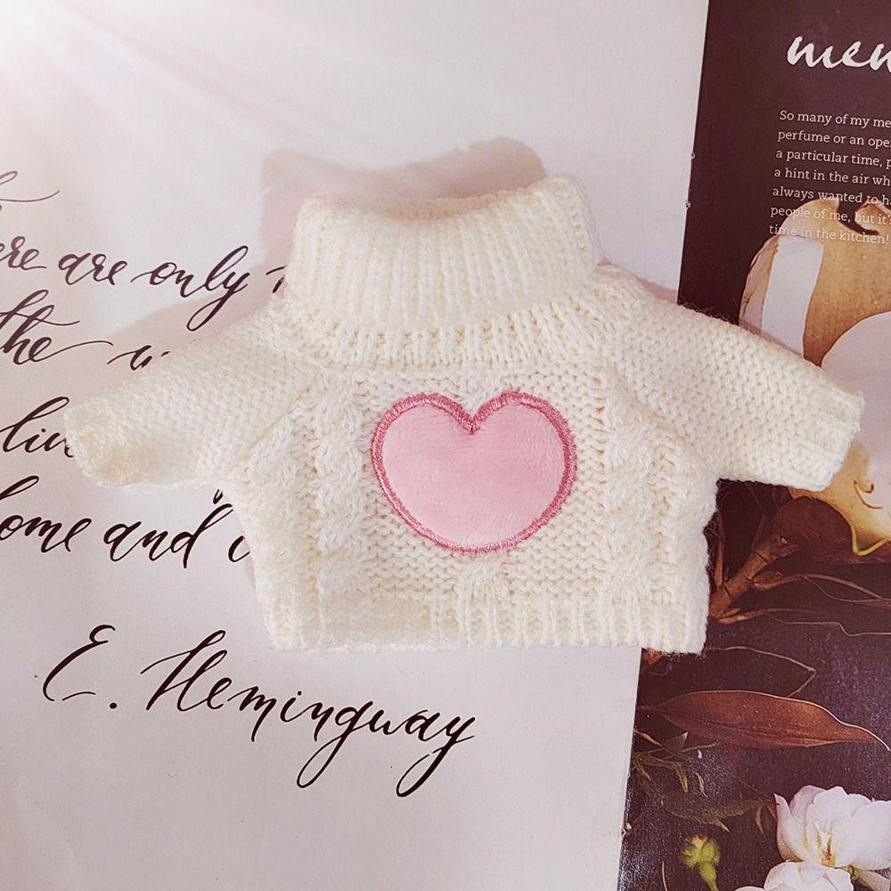 Cotton Stuffed Dolls Playing House Bowknot Knitwear Knitting Clothes Pink Heart 20cm Doll Sweater