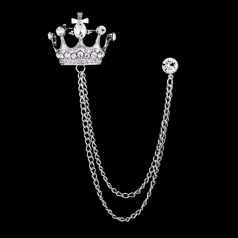 Брошь-корона, брошь-цепочка, костюм, цепочка с кисточками, значок на лацкан, ретро ювелирное изделие, подарок