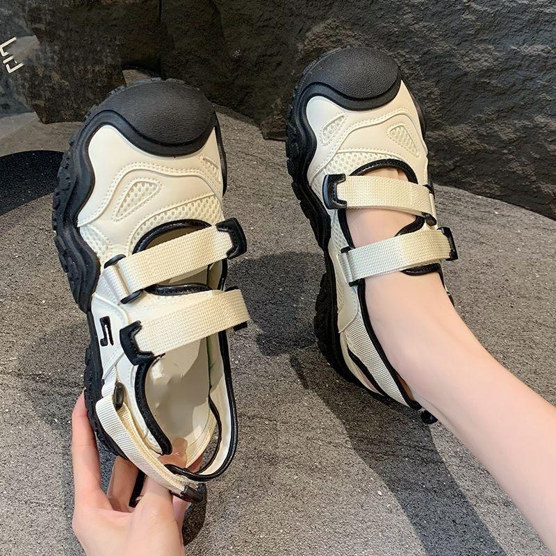 Сандалии на толстой подошве для женщин 2024 года, новые модные летние дышащие повседневные туфли на высоком каблуке с полыми носками, женские сандалии Zapatos Mujer