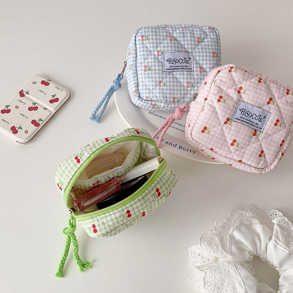 Милая квадратная сумка для хранения гигиенических прокладок, большая вместимость, многофункциональная, мини-кошелек, портативный, с вишневым принтом, косметичка
