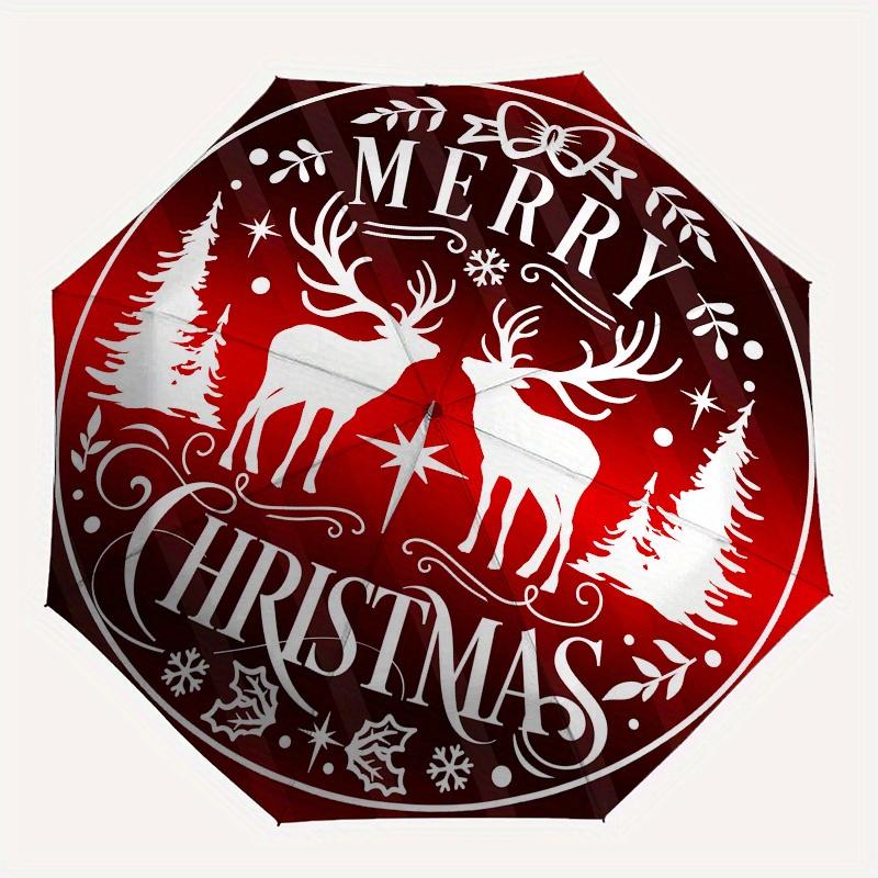 Merry Christmas Deer & Pine Tree StickerUmbrella, Portable 3-Fold Compact Umbrella,Christmas Gift ES407
