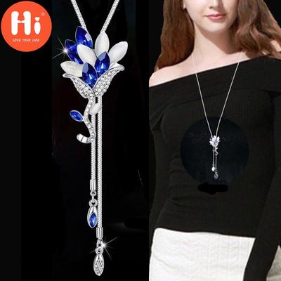 Длинные ожерелья и подвески Hi Flower с кристаллами, винтажная цепочка в виде листьев, модные украшения для женщин, 2019