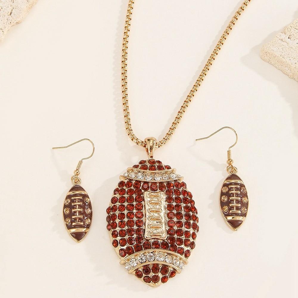 Set Jewelry Sports With Rhinestone Rugby Pendant And Earrings For Daily Wear And Gifting