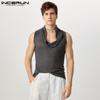 Men Cowl Neck Sleeveless Semi-Sheer Casual Rib Tank Tops Undershirts