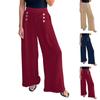 Women's Fashionable Casual Solid Color Button Elastic Loose Wide Leg Pants