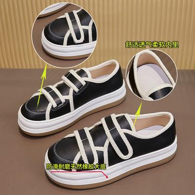 Туфли на липучках с большой головой 2025 весенние женские кожаные белые туфли женские повседневные на платформе женские туфли универсальные кеды женские