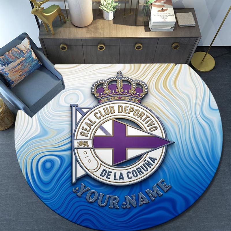 Custom Name Deportivo La Coruna Round Area Rug,Carpet Rug for Living Room Bedroom Sofa Playroom Decor,Non-slip Floor Mat