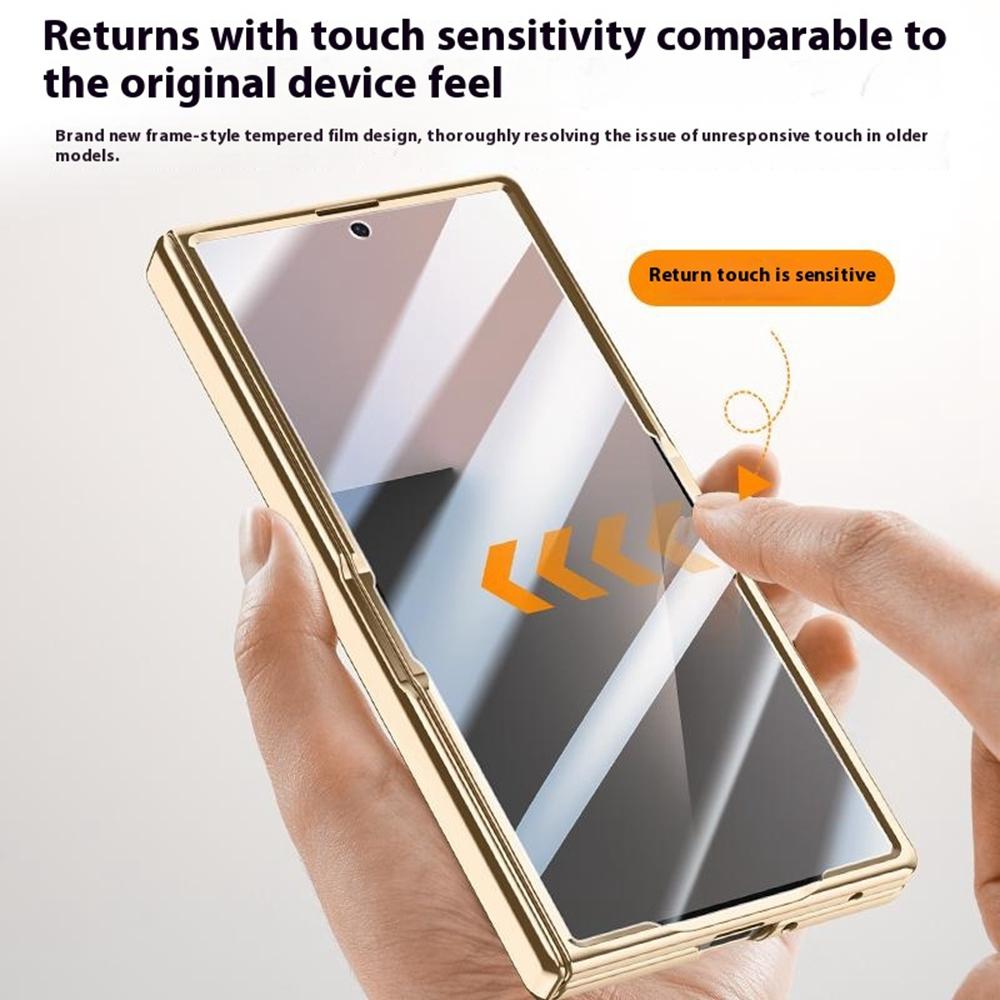 For Samsung Galaxy Z Fold7 5G Case Leather+PC Electroplated Phone Cover with HD Tempered Glass Film,Lens Kickstand