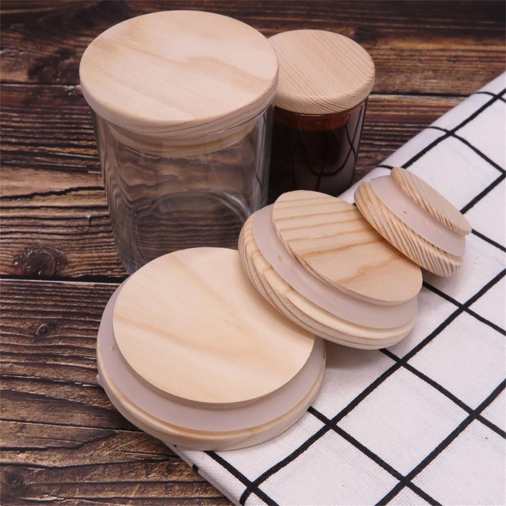 Candle Cup Glass Bottle Wooden Cover Solid Wood Cover Wooden Storage Bottle Ceramic Jar Wooden Cover
