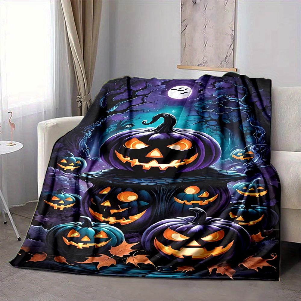 1pc Halloween Pumpkins Blanket Lightweight Flannel Blanket Throw Blanket For Sofa, Bed, Travel, Camping yy2509026213