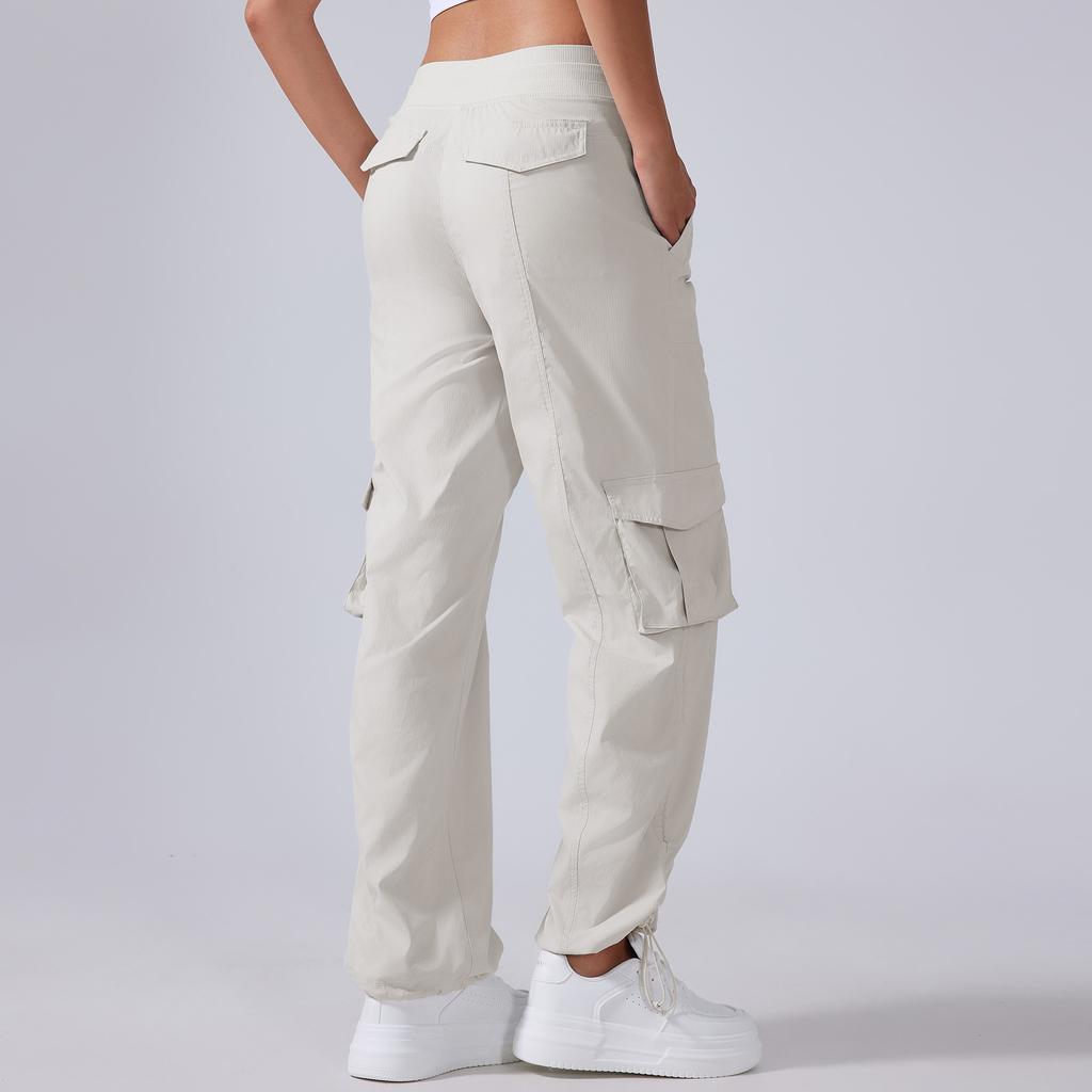 New Light and Quick-drying Outdoor Running Sports Pants Women's Drawstring Large Pocket Wide-leg Tooling Casual Pants
