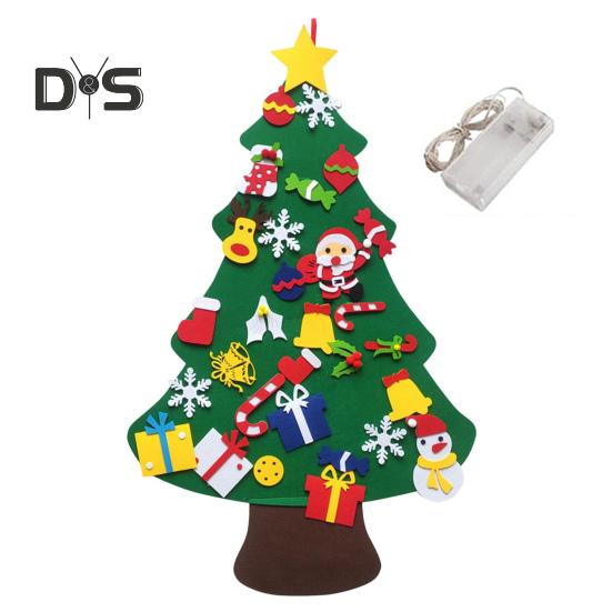 Войлочная новогодняя елка для малышей, светодиодная подсветка, набор для самостоятельной сборки новогодней елки с Санта-Клаусом, снеговиком, снежинкой, чулком