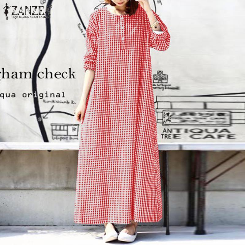 ZANZEA Женское длинное платье с длинными рукавами и пуговицами спереди в сетку
