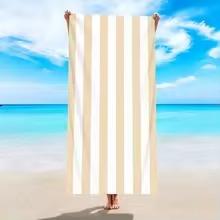 1pc Minimally Striped Beach Towel, Ultra-fine Fiber Quick Drying Absorbent Towel, Beach Swimming Vacation Beach Towel