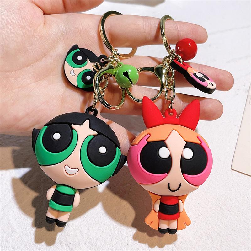 Брелок для ключей Powerpuff, сумка, подвеска, ПВХ, подарок, мультяшные девушки, милые аксессуары для кукол