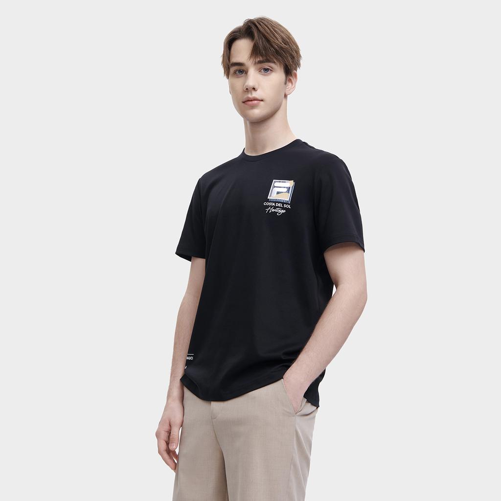 Fila Letter Print Casual Simple Round Neck Short Sleeve T-Shirt Men Tops Black F11M328104FBK