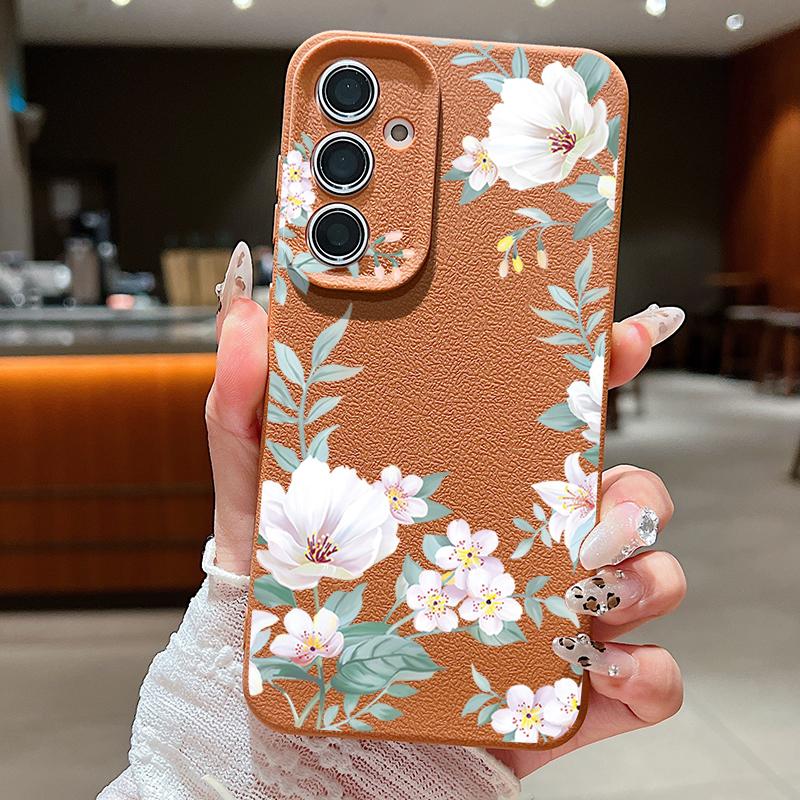 Чехол с цветами для Samsung Galaxy A56 A55 A54 A16 A36 A25 A15 A34 5G S25 S24 S23 Ultra Plus S24 FE Силиконовый чехол с текстурой кожи
