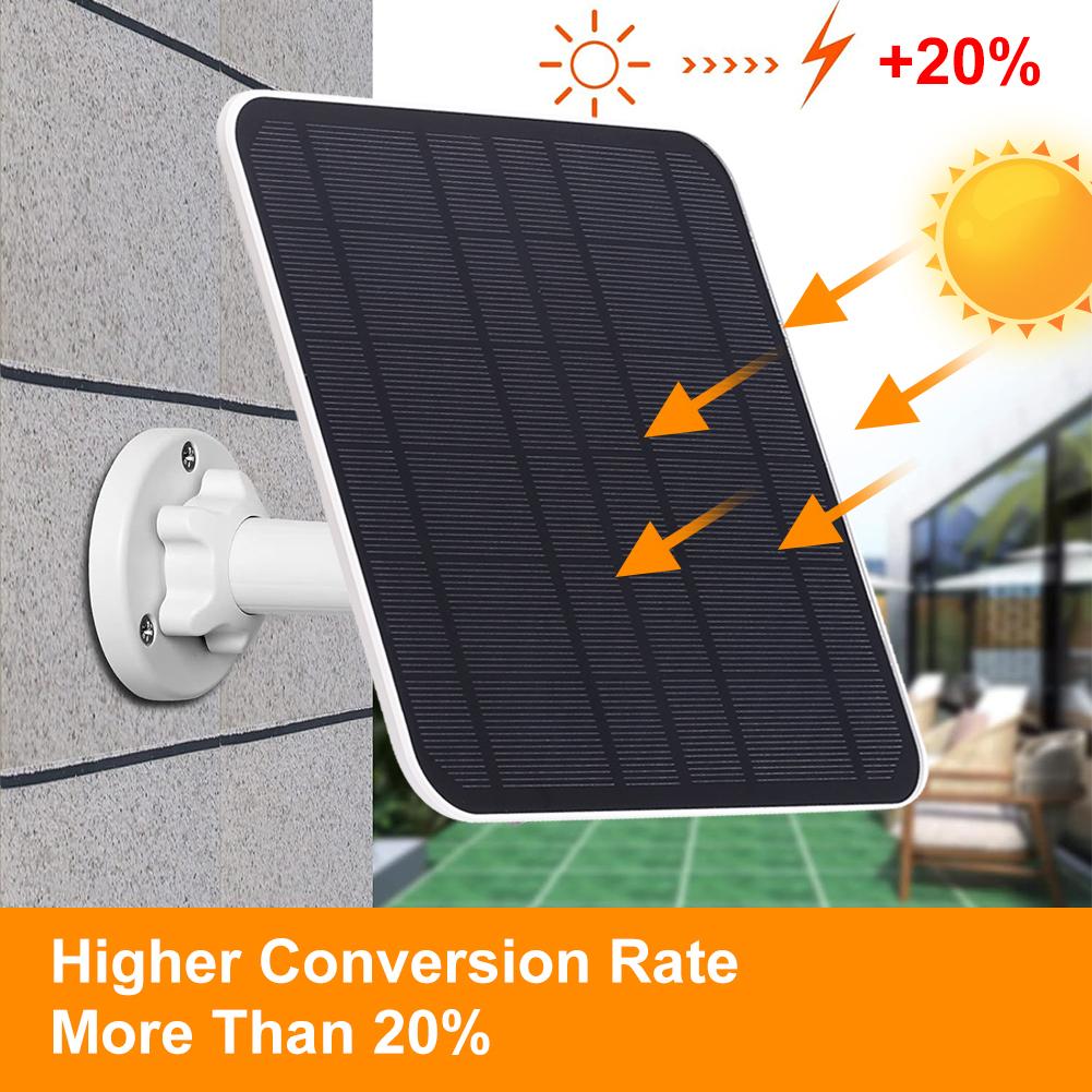 Солнечная панель 5 Вт для беспроводной камеры безопасности на открытом воздухе с портами DC3.5/Micro-USB/Type-C для кольцевой прожектора и кольцевой фиксатора