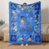 1pc. Eeyore Cartoon Quilt Blanket for Home Decor, Seasonal Use, Gift Idea, Blue Background with Hearts and Flowers Design,Soft Flannel Throw