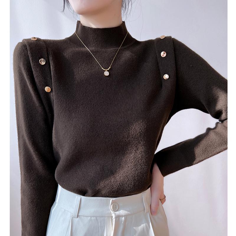 Модный элегантный однотонный вязаный свитер с полувысоким воротом для женщин, осенний повседневный облегающий свитер с длинным рукавом для женщин, топы, зимние теплые базовые трикотажные изделия 24880