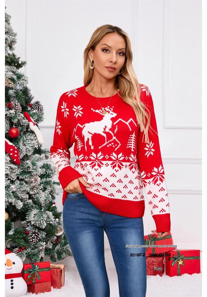 2025 Spring New Plus Size Women's Red Christmas Tree Pullover Sweater