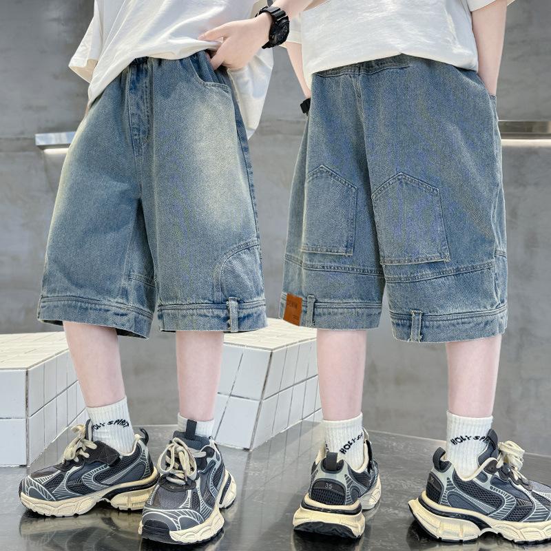 Летние детские шорты для мальчиков, джинсовые брюки, детские выстиранные джинсовые шорты