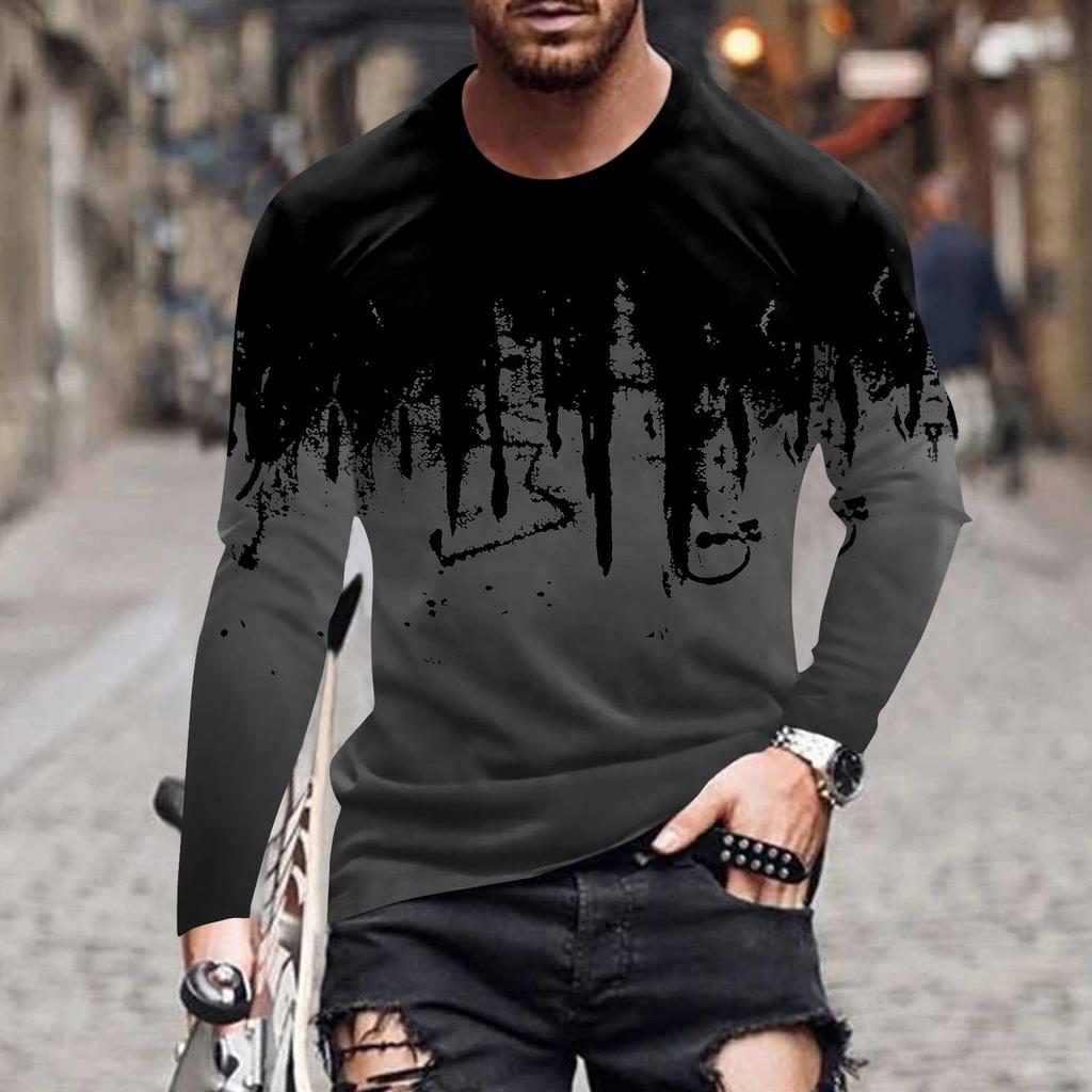Мужская весенняя футболка с длинным рукавом с чернильным принтом Мужская свободная повседневная модная футболка с длинным рукавом