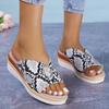 2024 Versatile Summer Round Toe Wedge Thick-soled Shoes Casual Fashion Sexy Comfortable Fish Mouth Women's Sandals Snake Print