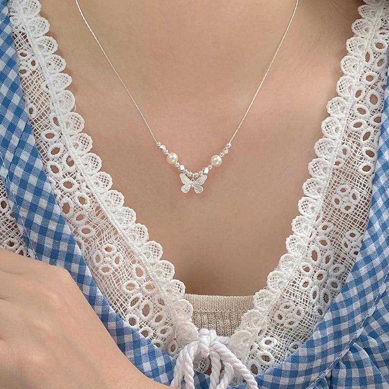 Новое китайское ожерелье с бабочкой из жемчуга для женщин Ins Light Luxury High-end Design Sense Clavicle Chain