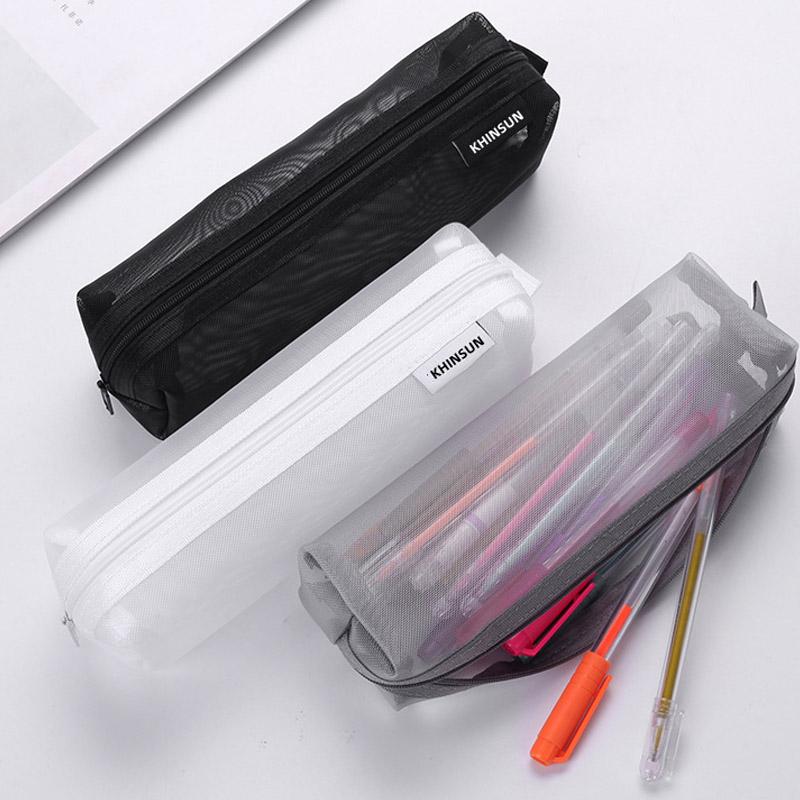 1 Pcs Simple Mesh Transparent Pencil Case Storage Pen Bag Zipper Pouch Portable Mini Cute Stationery Office School Supplies