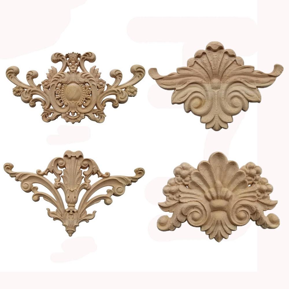 Furniture Parts Wooden Figurines Crafts Wood Carved Woodcarving Decorative Corner Appliques Frame