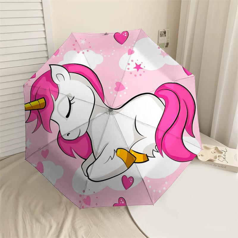 1PC unicorn hearts Umbrella-8-Rib Reinforced, Automatic Open, Lightweight & Durable, Cute Fashion Accessory for Outdoor, Beach or Casual Use, Beach Um