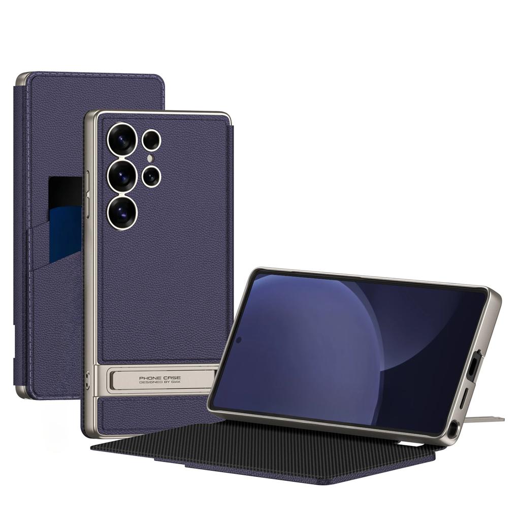 Kickstand Wallet with Card Holder Electroplated PU Leather Full Coverage Phone Case For Samsung Galaxy S25 Ultra Flip Cover