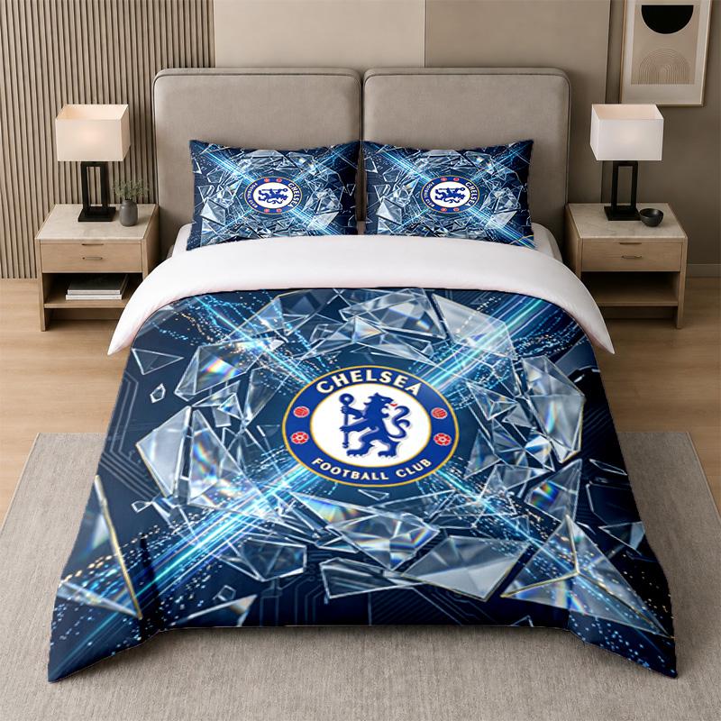 3Pcs Bedding SetChelsea FC Soft Bed Sheet and Two Pillowcases Home Bedroom Decor