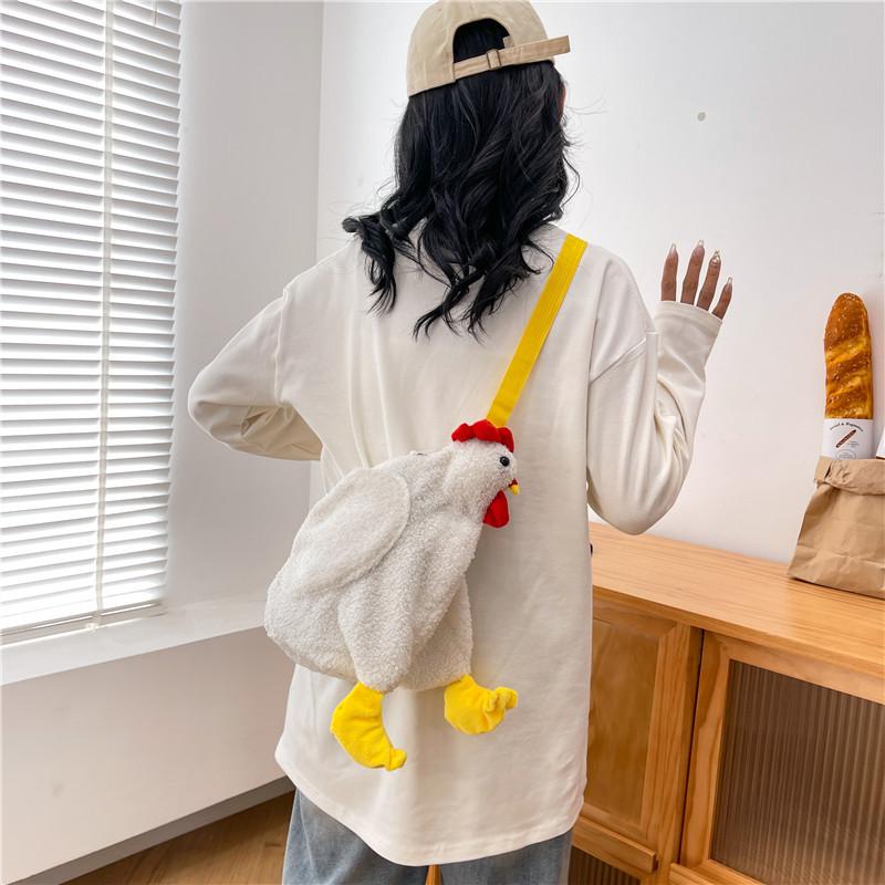 Chickens Shape Bag Zipper Crossbody Purse for Women Soft Fleece Fashion Handbags Cute Hen Shape Plush Bag Shoulder Bags
