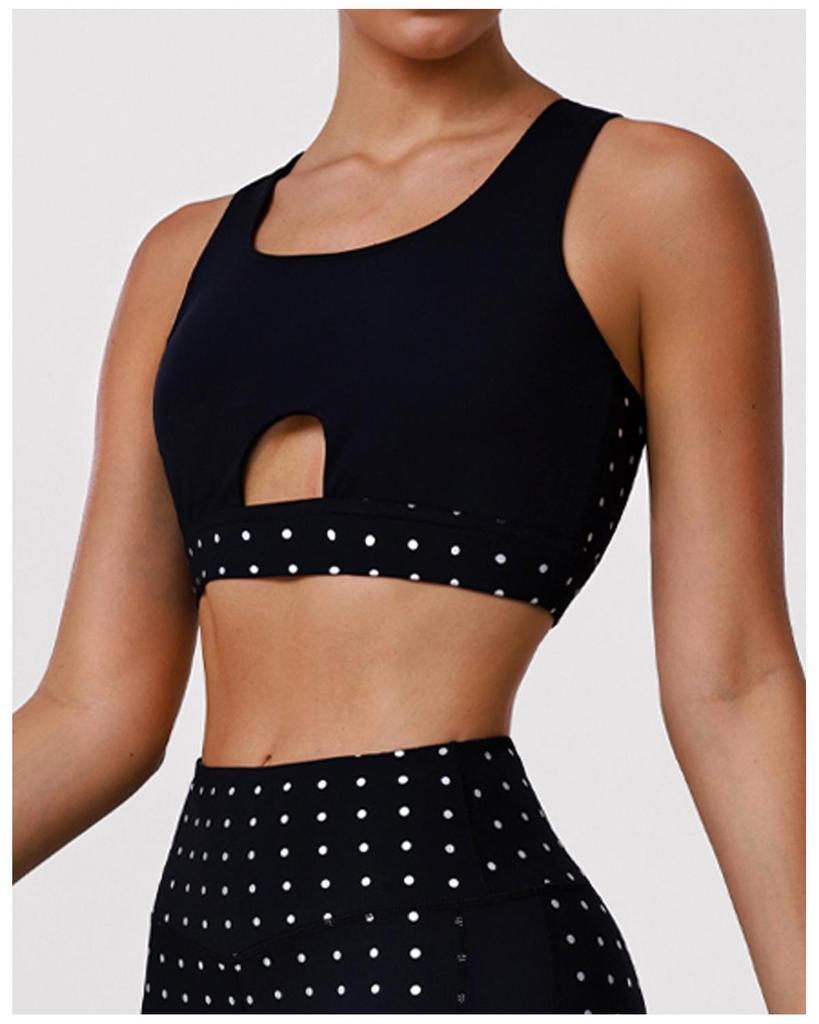 Спортивный бюстгальтер для йоги в горошек с перекрещенной спинкой, с сеткой, с мягкими чашечками, ударопрочный, для фитнеса