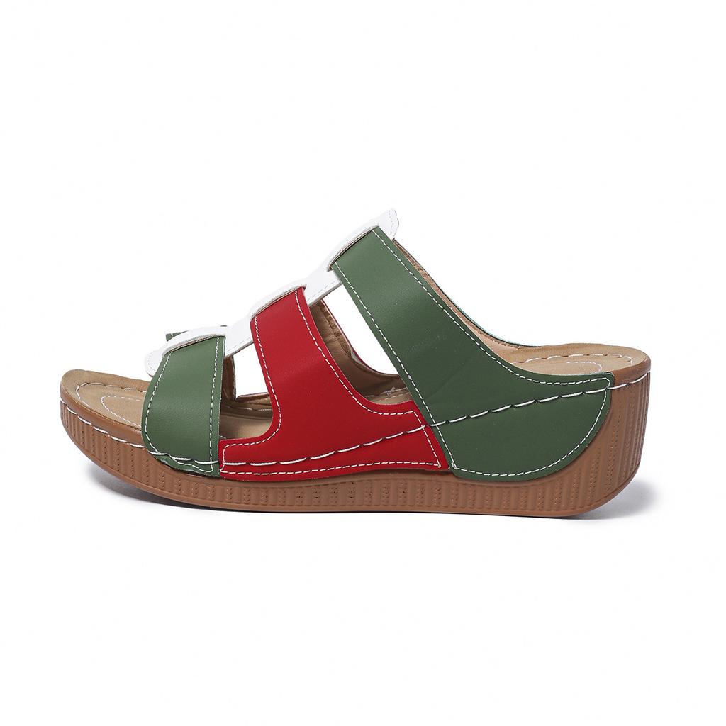 Мода 2025 Женская обувь Слипоны на танкетке Женские Повседневные Римские сандалии Женские Смешанные цвета Обувь с открытым носком Женские Летние Сандалии на платформе