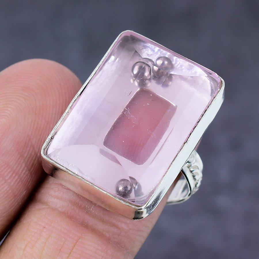 Розовый Кунцит Драгоценный камень 925 Стерлинговое серебро Подарок Ювелирное изделие Кольцо Размер 9