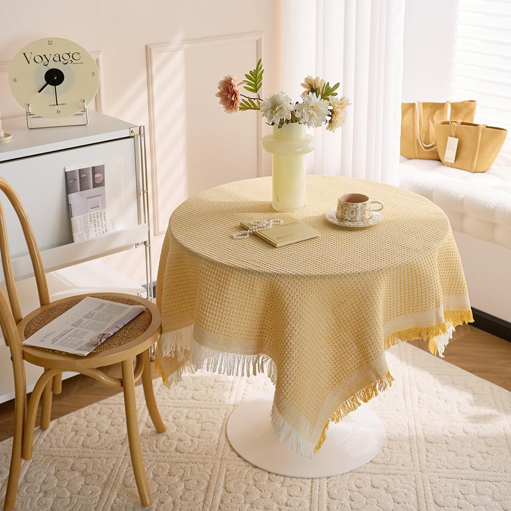 Creamy White Heavy Cotton Tablecloth Square Small/Fringed Table Cloth/Coffee Table Cloths/End Table Covers for Table Decoration