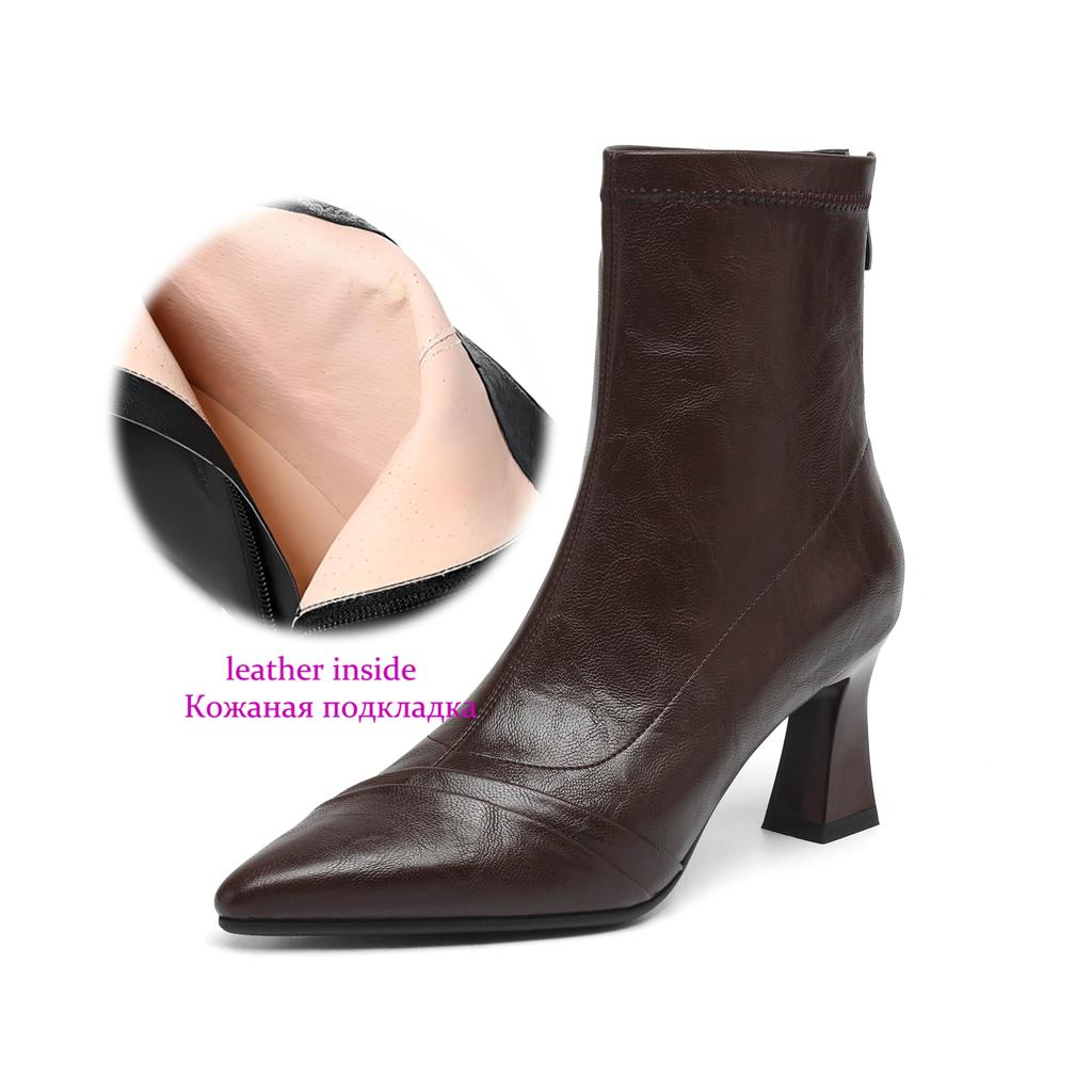 Krazing Pot Микрофибра Острый носок Тонкий высокий каблук Современные ботинки Размер 42 Молния Большой размер Женские Эластичные ботильоны