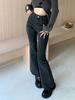 Black Gray High-waisted Flared Jeans Women's Retro Straight Elastic Slim Slim Wide-leg Flared Pants Female Trousers
