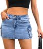 Womens Cargo Skirt Y2k Low Waist Button Bodycon Denim Mini Skirt with Flap Pockets