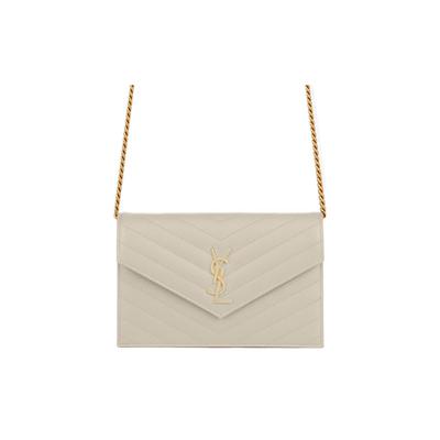 Ysl Cassandre Золотой Металлический Логотип Стеганая Текстурированная Кожаная Сумка-Конверт на Цепочке Сумка Через Плечо Женские сумки 695108-BOW01-9207