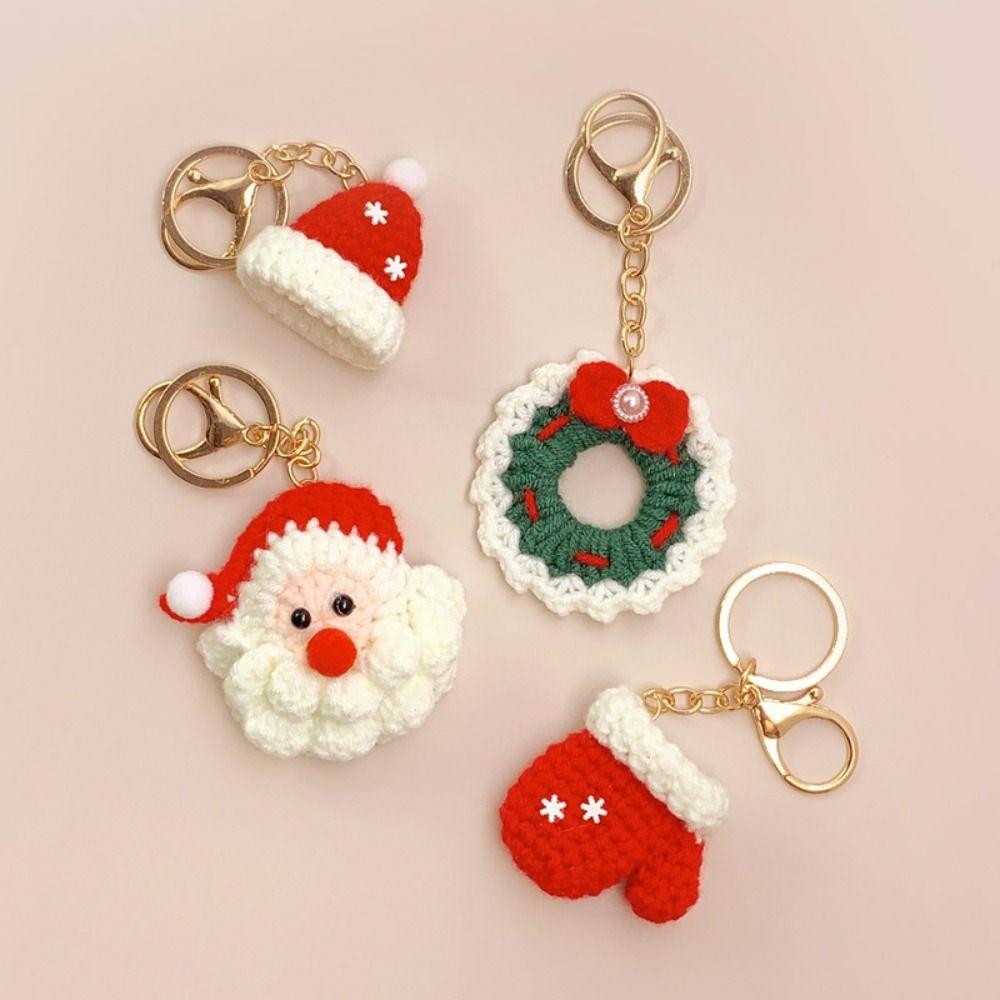 Christmas Mini Knitted Hat Keychains Knitted Gloves Christmas Hat Pendant Hat Hand-woven Christmas Gloves Keyrings Friends Gifts