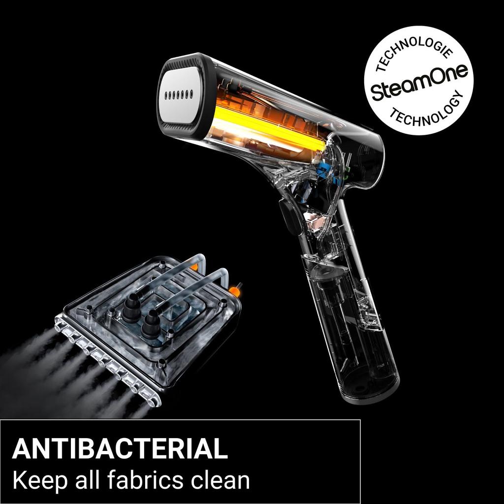 SteamOne Clothing Steamer FOLDABLE 24g Seconds Size Stop Function JPFD130B Foldable/Powerful Steam/15 Start/2 Tank/Ceramic/Safety