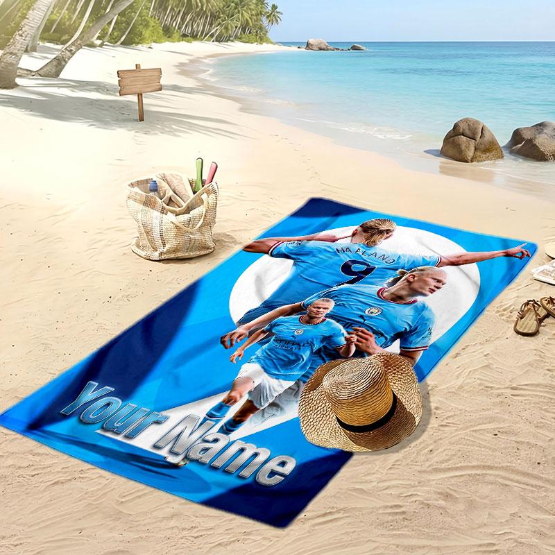 Erling Haaland Personalized Printed Beach Towel Soccer Logo Support Custom Name Text Absorbent Towel For Sport Travel Special Gift